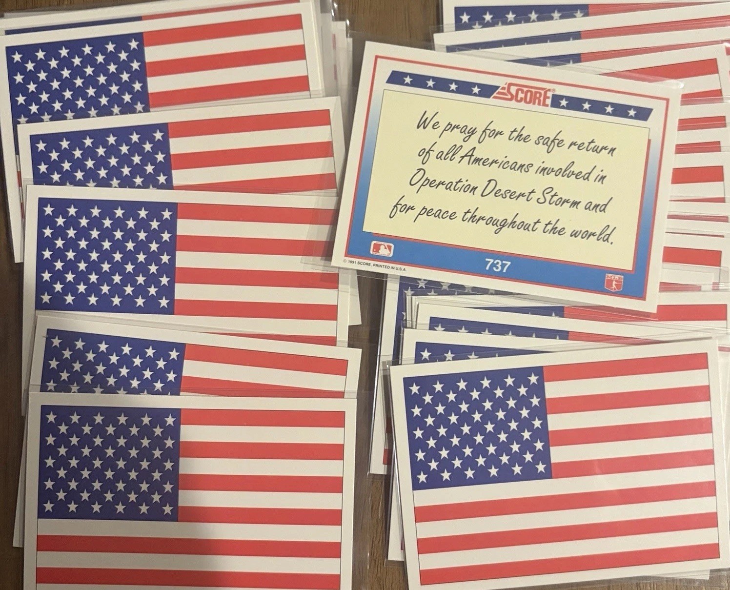 (5) 1991 SCORE Baseball #737 USA **AMERICAN FLAG** DESERT STORM ICONIC CARD!