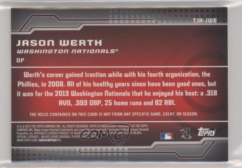 2014 Topps Trajectory Jumbo Relics 90/99 Jayson Werth #TJR-JWE 2t7