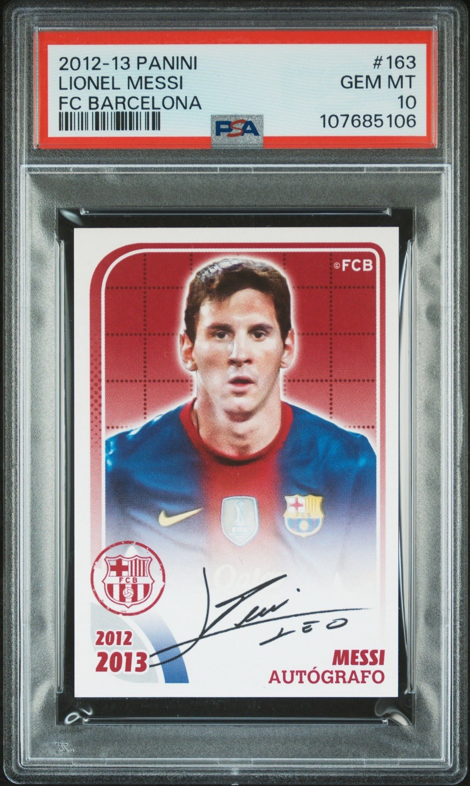 2012 PANINI FC BARCELONA #163 LIONEL MESSI Autografo PSA 10 Gem Mint Auto