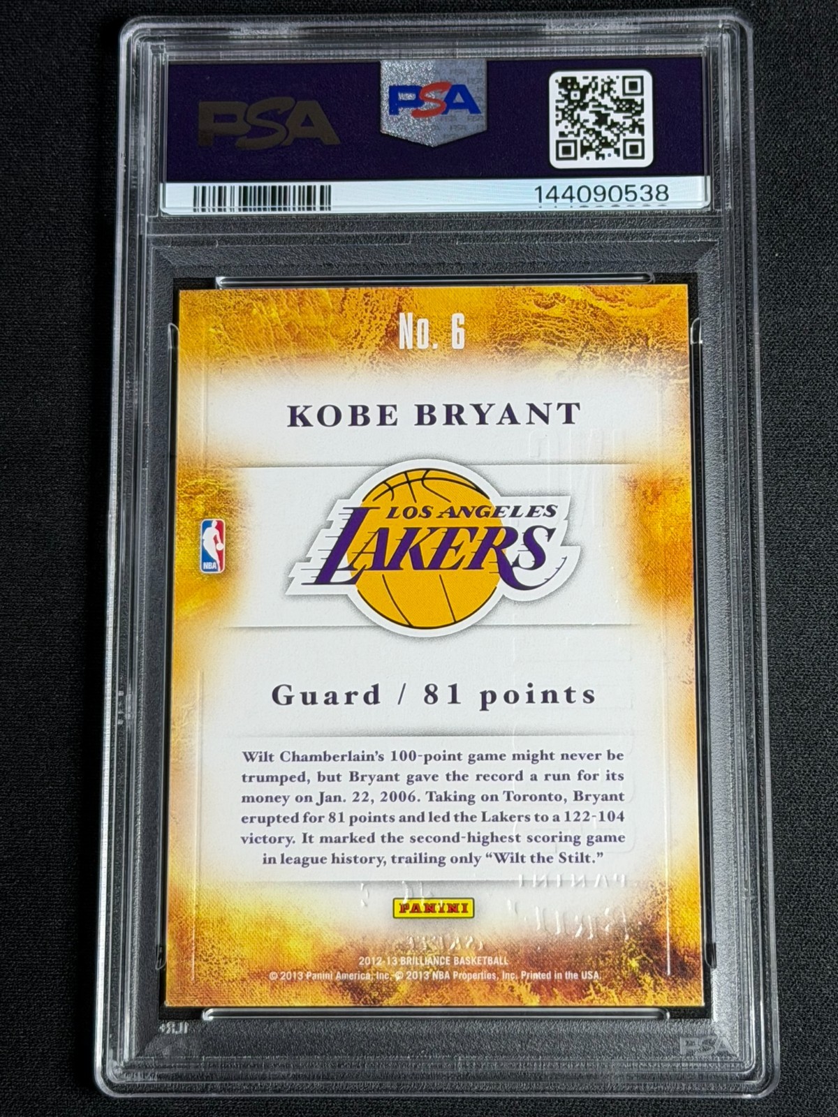 2012 Panini Brilliance Scorers Inc. Kobe Bryant #6 PSA 9 MINT Lakers INSERT RARE
