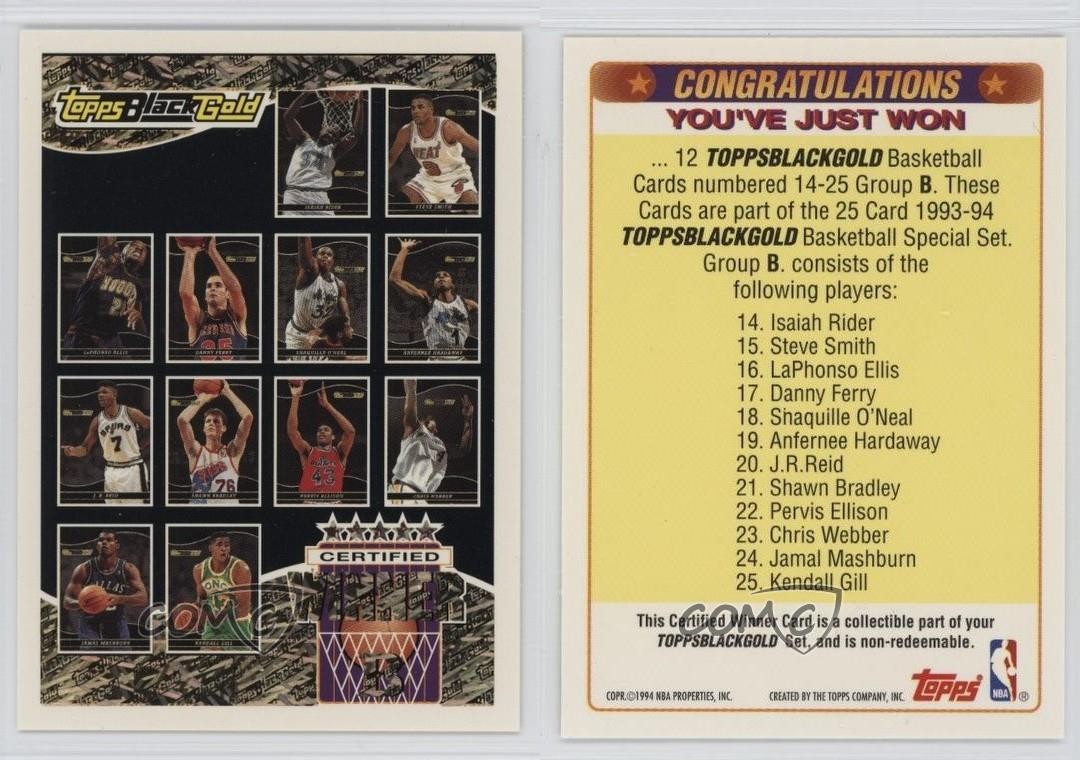 1993 Topps Prize Black Gold Shaquille O’Neal Isaiah Rider JR Reid Rookie RC 0u1n