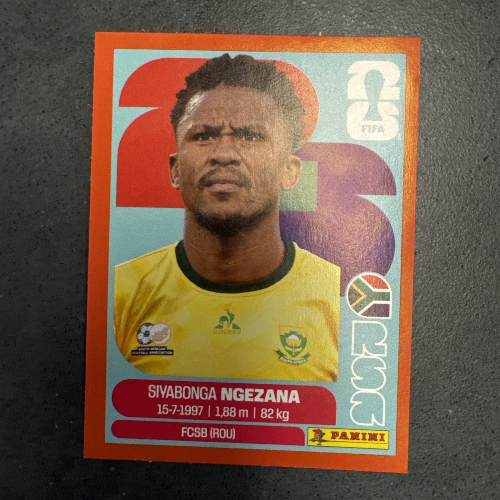 Panini FIFA World Cup 2026 Red Sticker RSA 8 Siyabonga Ngezana South Africa