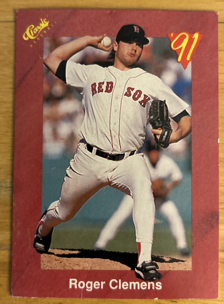 1991 Classic Red Roger Clemens Baseball Card #T65 Red Sox Low-Grade Poor