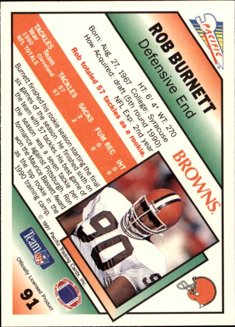 1991 Pacific #91 Rob Burnett RC – FB