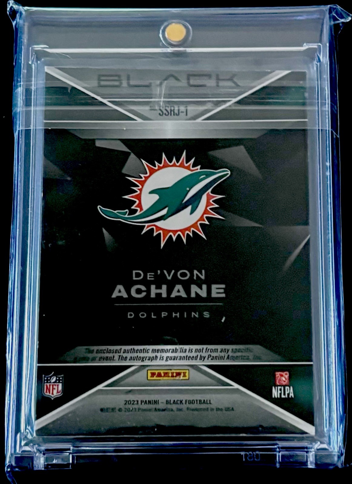 2023 Panini Black De’Von Achane Sizeable Signatures RC Auto Patch SSRJ-1 /99