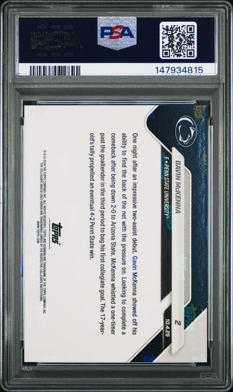 Graded 2025 Topps Bowman U Now Gavin McKenna #2 Rookie RC Hockey Card PSA 10