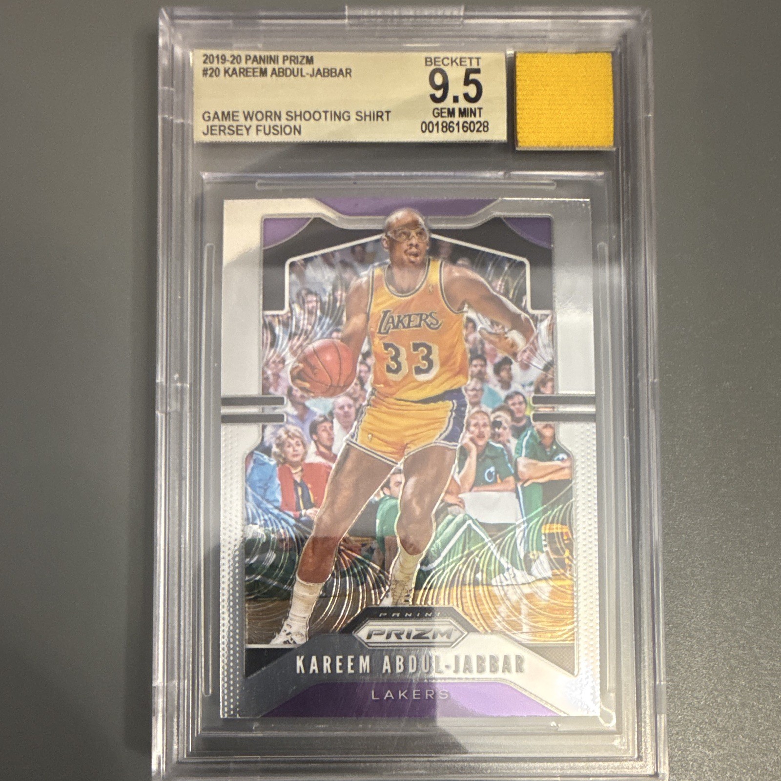 Panini 2019-20 Prizm Kareem Abdul-Jabbar Lakers #20 Jersey Fusion BGS 9.5