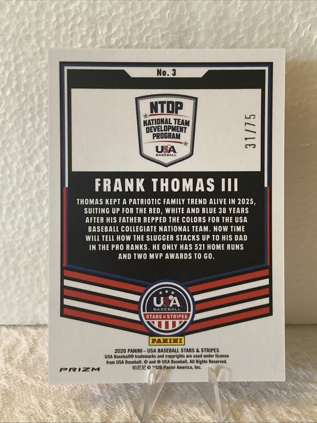 2026 Panini Stars & Stripes #3 Frank Thomas III Orange Disco Prizm /75