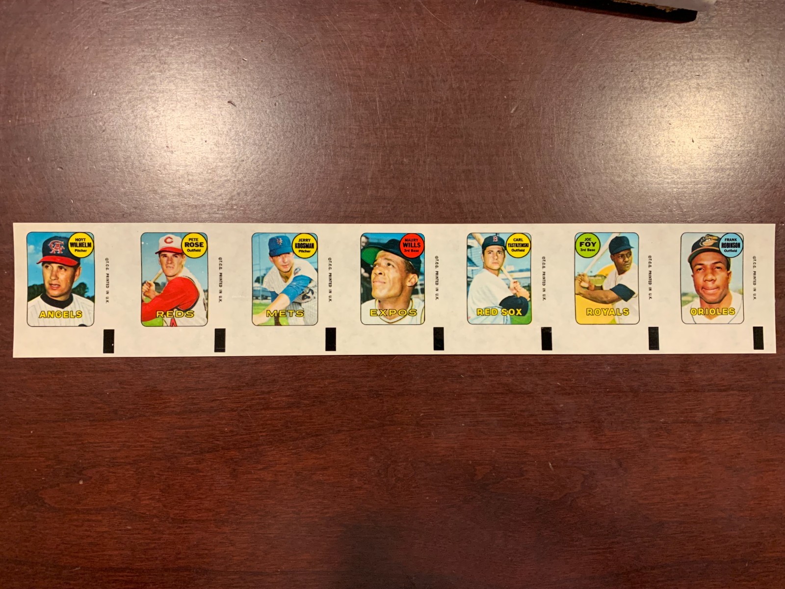 1969 Topps Decals “Uncut Strip of 7” Rose Yastrzemski Frank Robinson Wills (Qty)