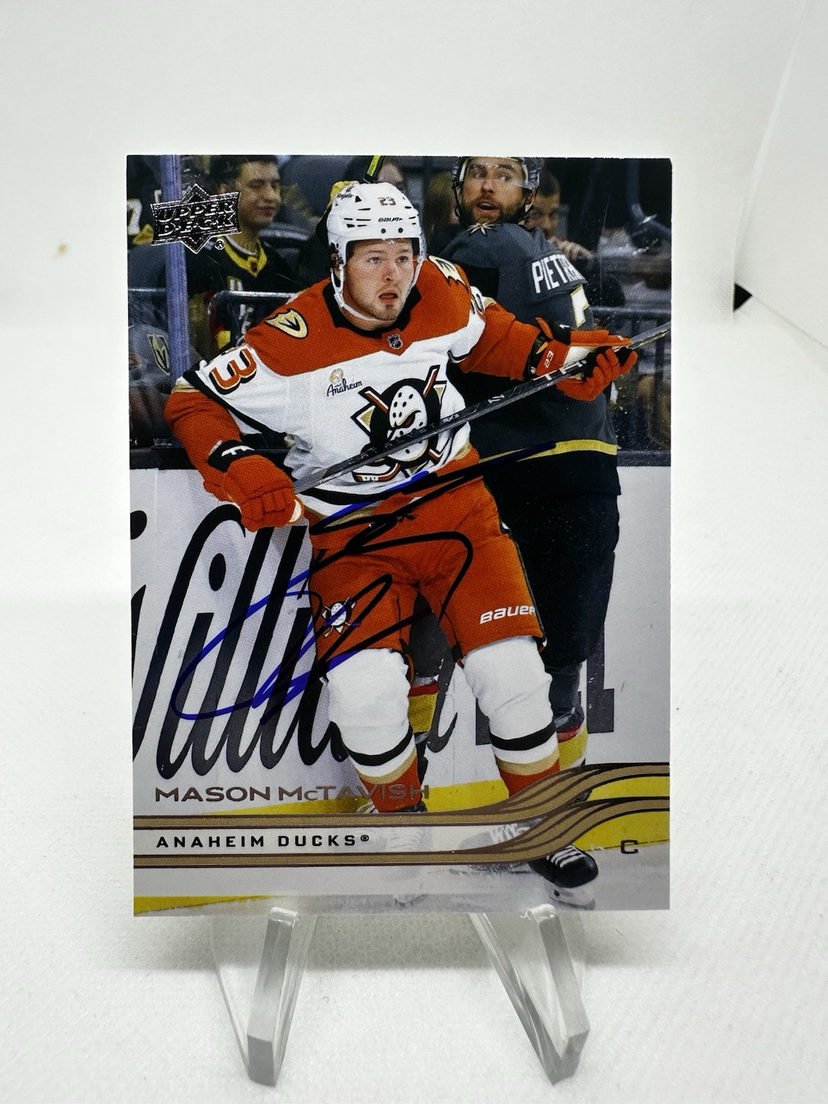 Mason McTavish Signed Autograph 2025-26 Upper Deck Card #1 Anaheim Ducks Blues
