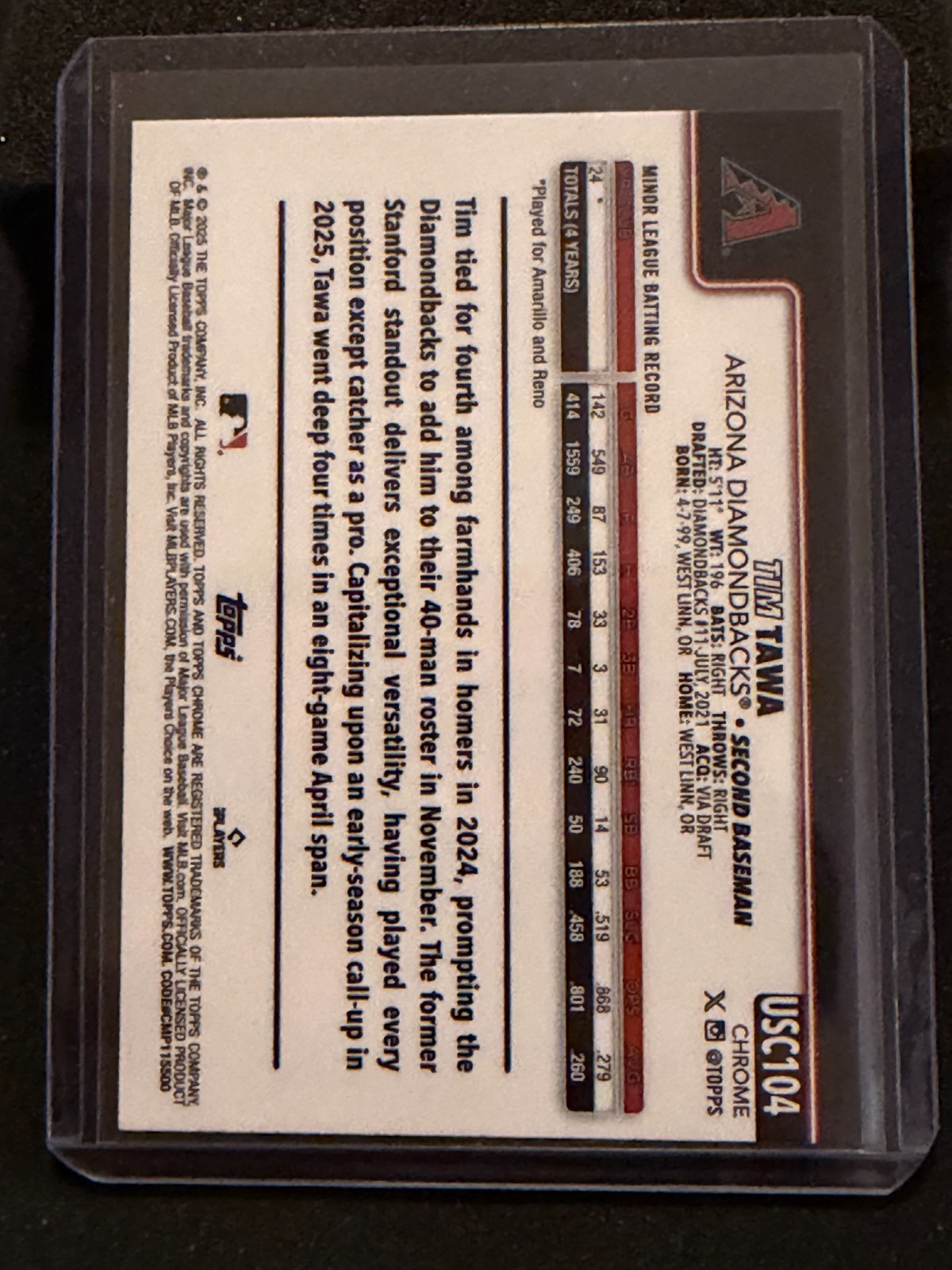 Tim Tawa 2025 Topps Chrome Update Sepia Refractor #USC104 (RC) – Diamondbacks