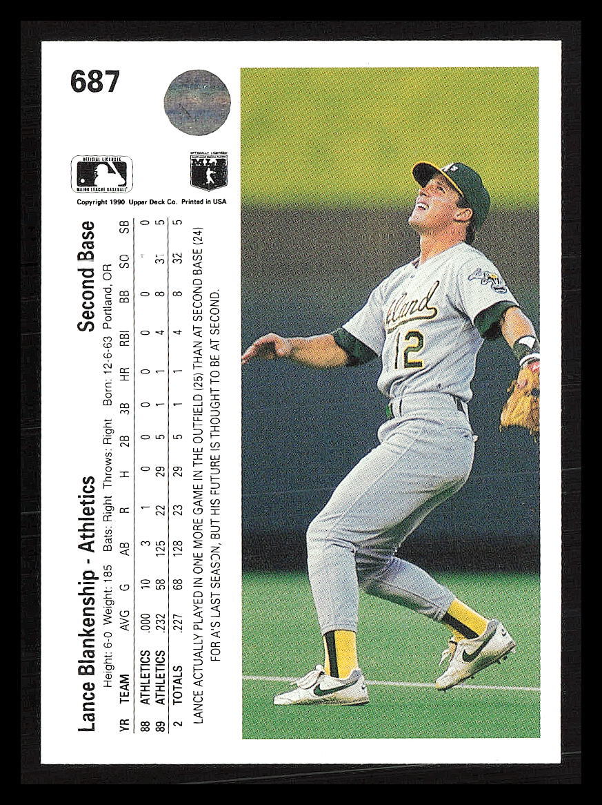 Lance Blankenship 1990 Upper Deck #687 Oakland Athletics