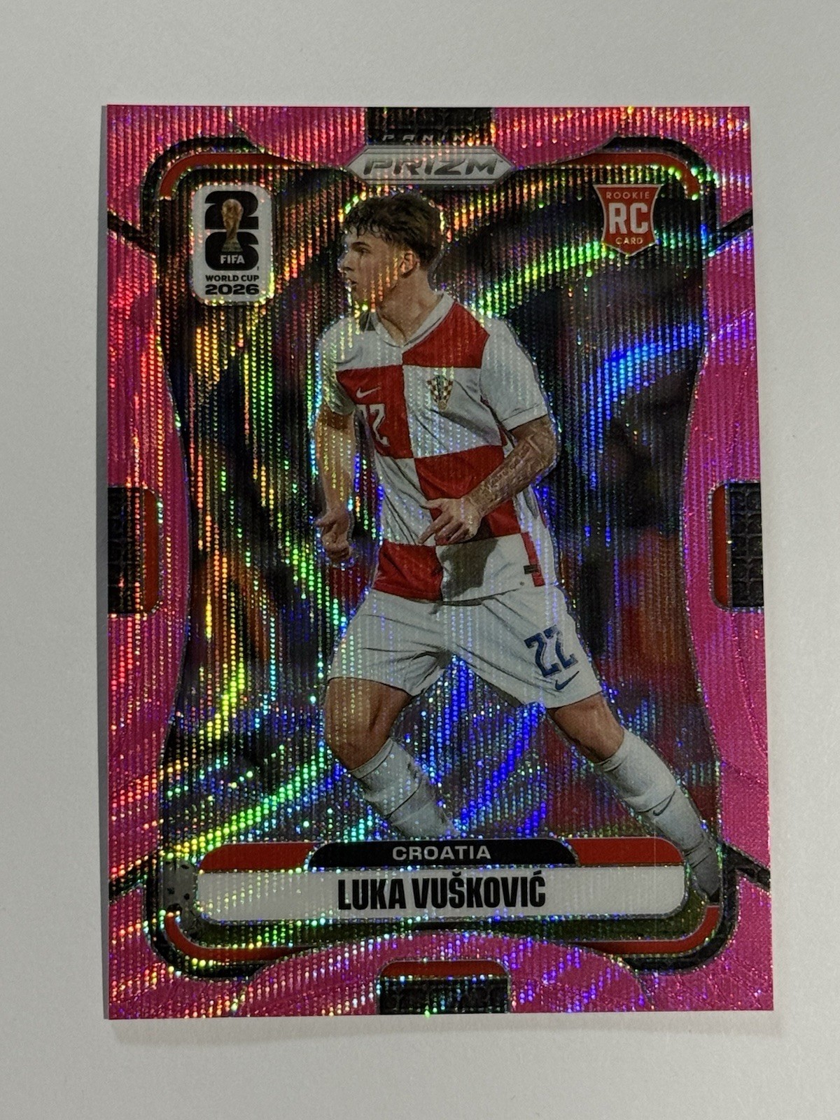 2026 Panini Prizm FIFA World Cup Luka Vuskovic RC Pink Wave Prizm /45 #192
