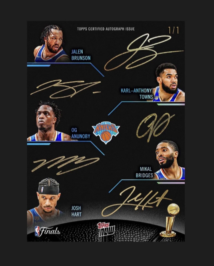 TOPPS NOW New York Knicks 1 Card *NBA CHAMPIONS* * 1/1 QUAD AUTO* Presale*read