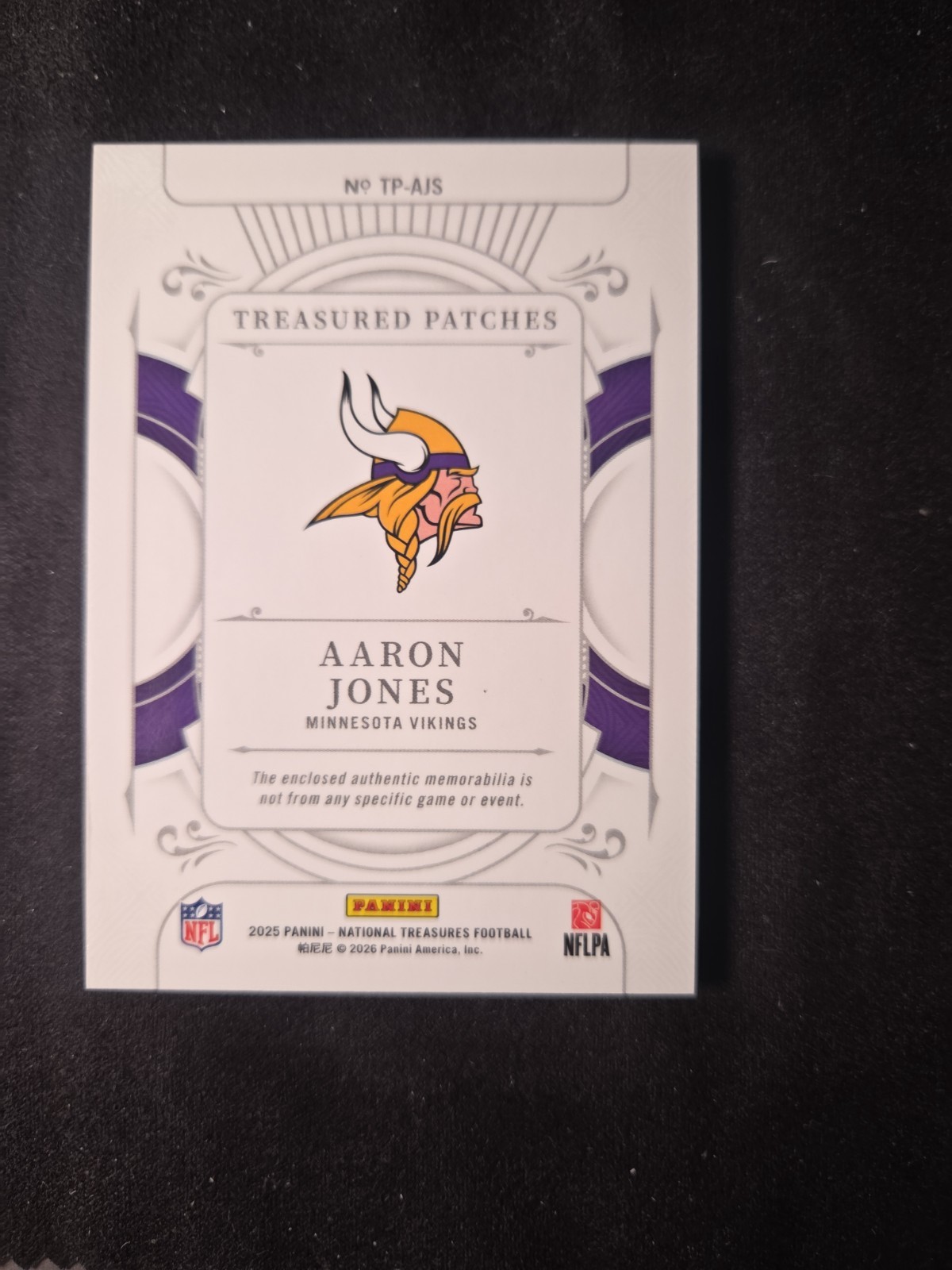 2025 Panini National Treasures #TPAJS Aaron Jones Tri-Color Patch /49 Vikings 🔥