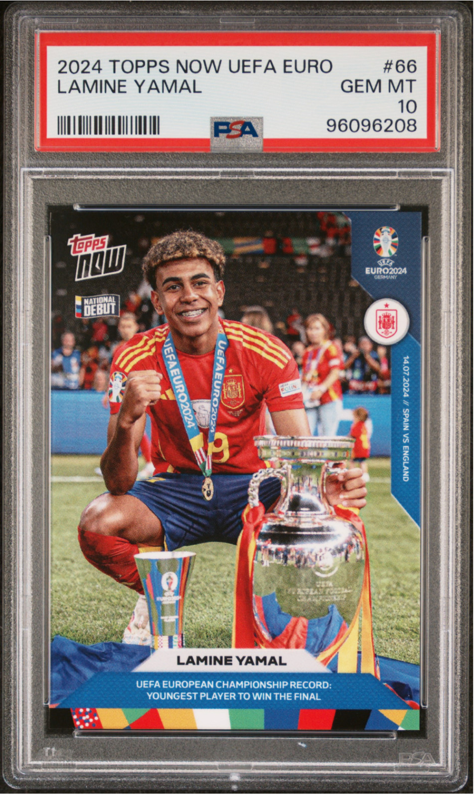 2024 TOPPS NOW UEFA EURO LAMINE YAMAL #66 NATIONAL DEBUT RC PSA 10 GEM MINT