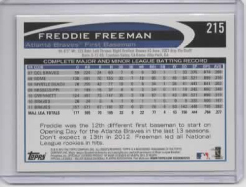 2012 Topps Series 1 #215 Freddie Freeman Blue Border