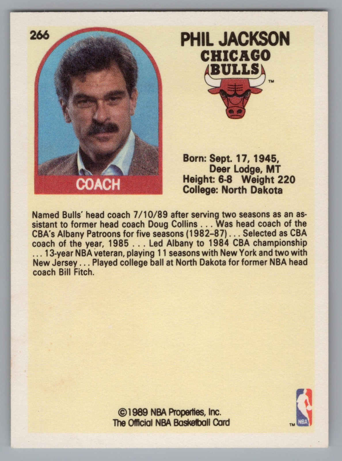 1989-90 NBA Properties Phil Jackson Coach Chicago Bulls #266