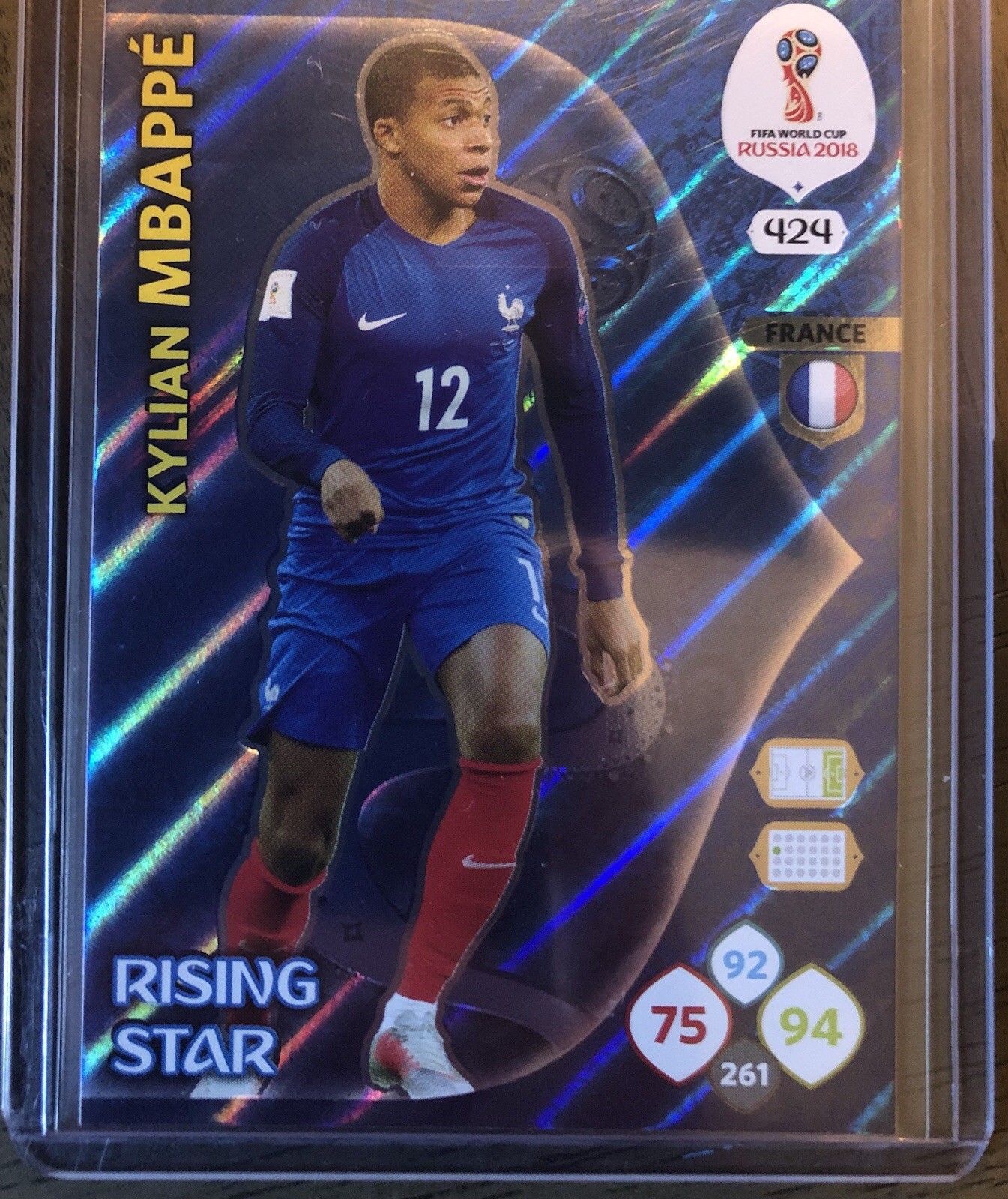 KYLIAN MBAPPE 2018 PANINI ADRENALYN FIFA WORLD CUP – RISING STAR FOIL #424 RC