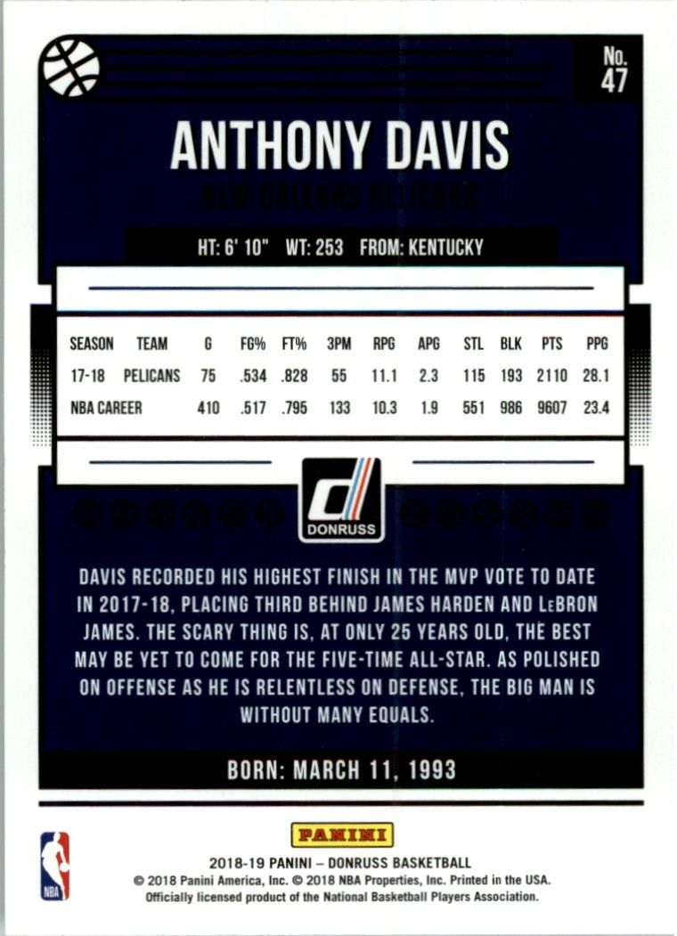 2018-19 Donruss #47 Anthony Davis – BSK