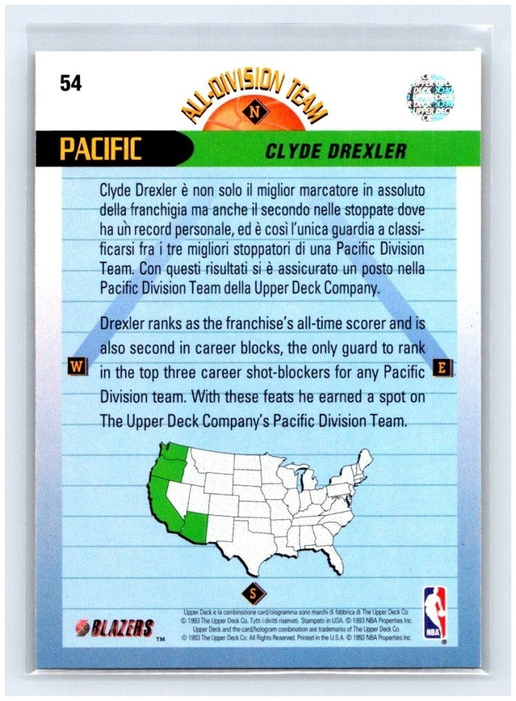 1992-93 Upper Deck International (Italian) Clyde Drexler #54 All-Division Team