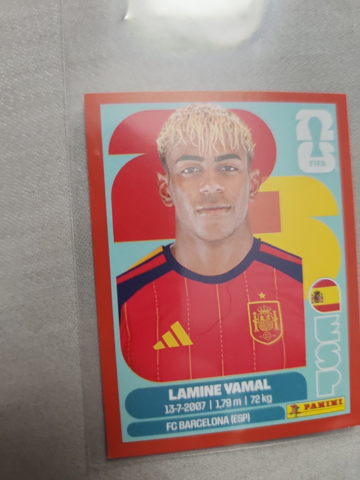 2026 Panini FIFA World Cup Lamine Yamal Sticker #ESP15 Red Parallel Color Match