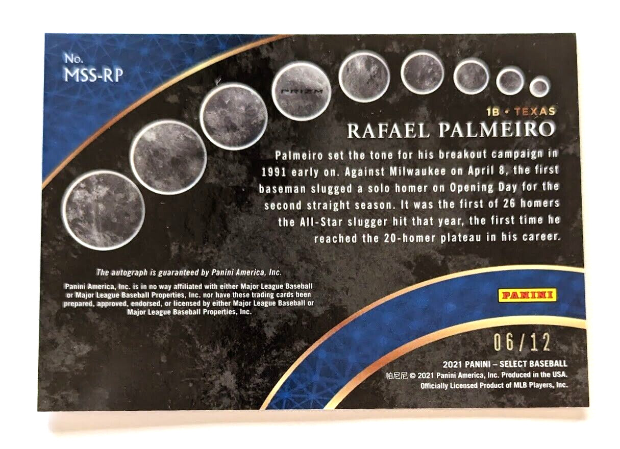 RARE! 2021 Panini Select Rafael Palmeiro Cracked Ice AUTOGRAPH #d 06/12