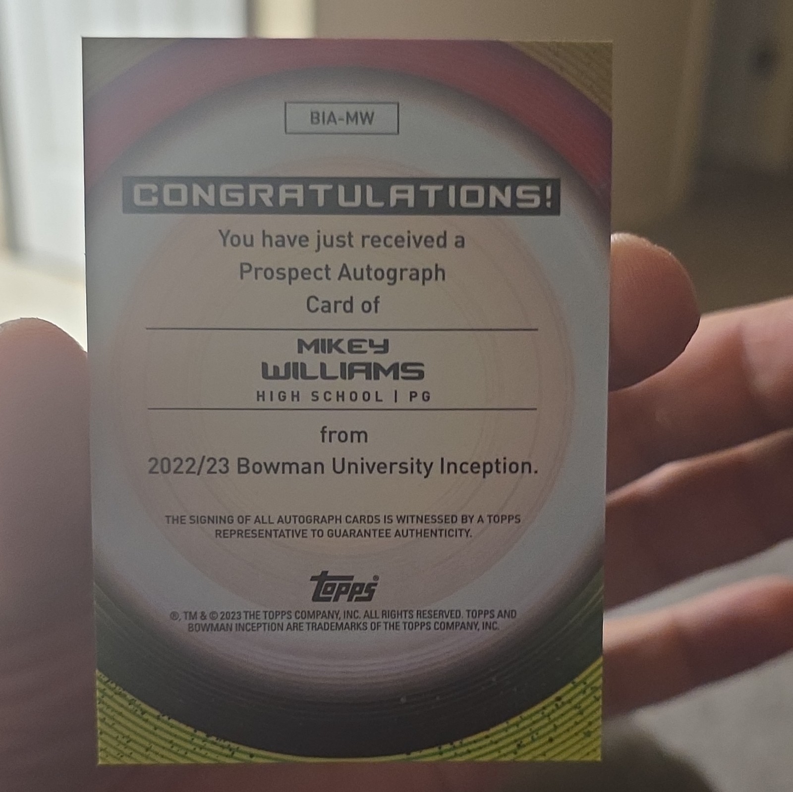 Topps 2022-23 Bowman Inception University Mikey Williams Autographs Auto BIA-MW