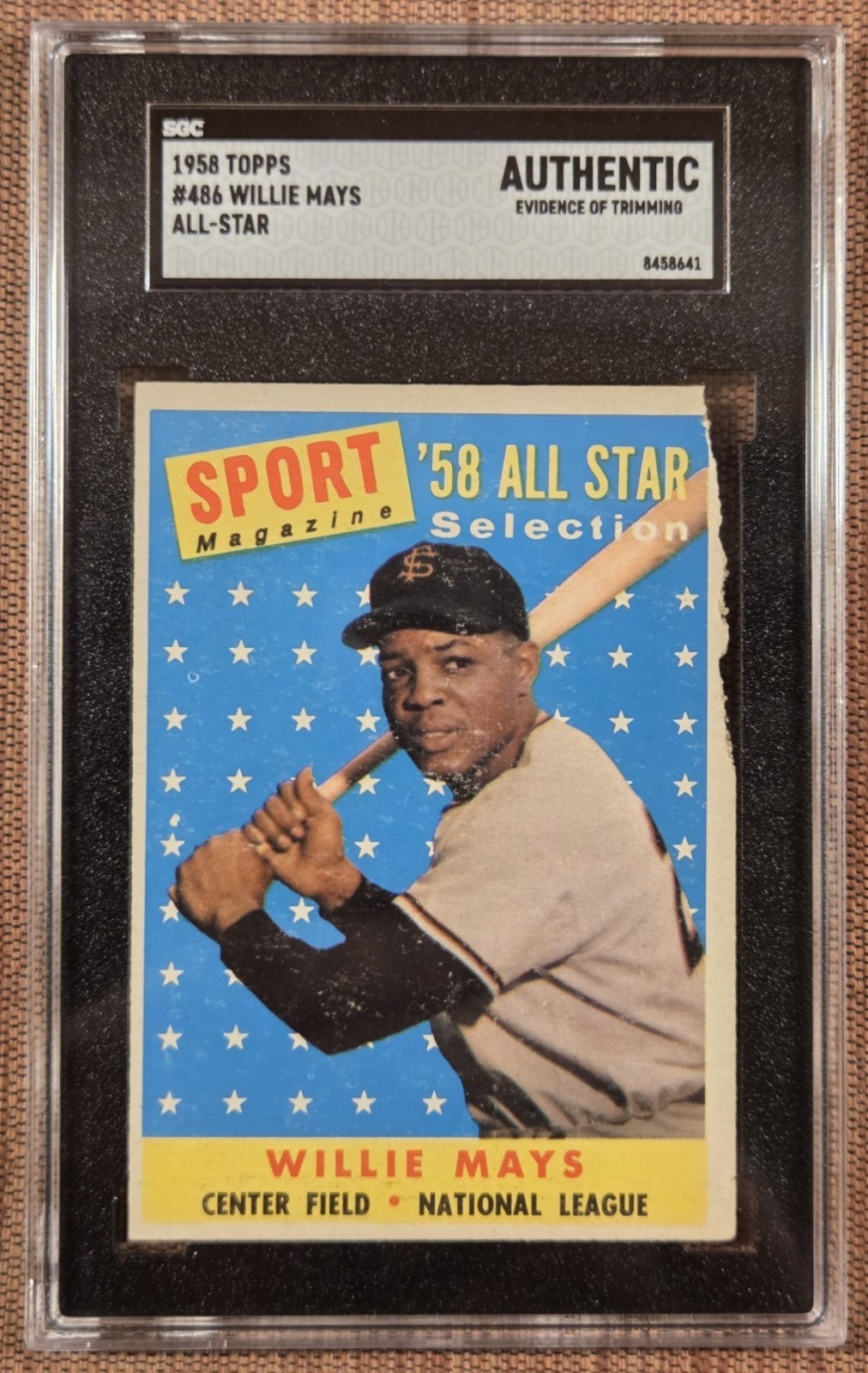 1958 Topps #486 Willie Mays San Francisco Giants Original Baseball Card SGC AUTH
