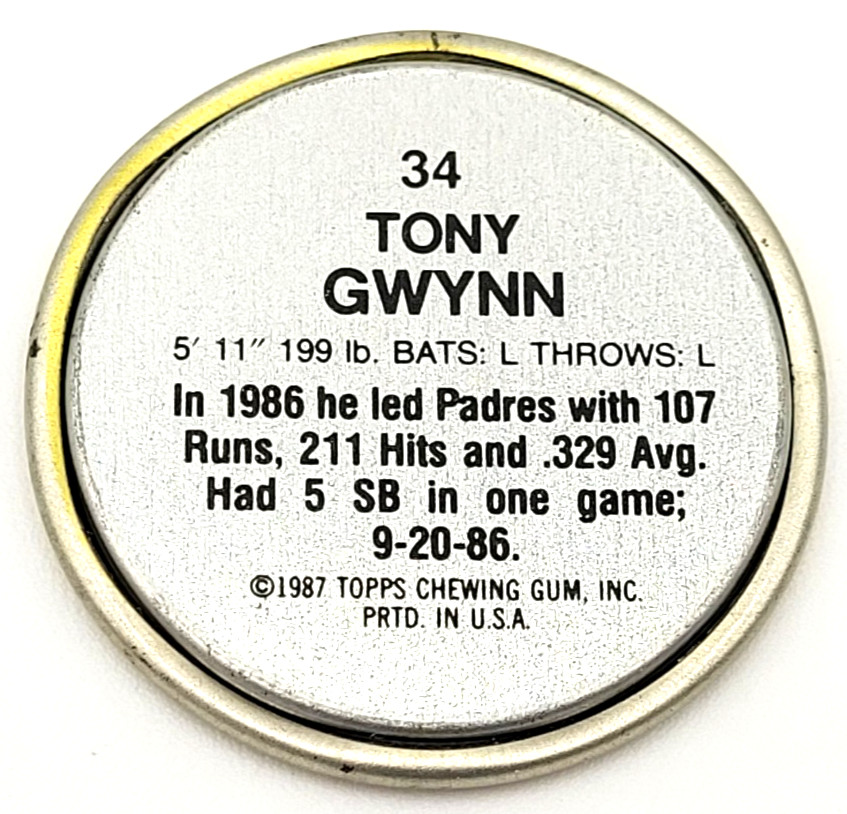 1987 Topps Coins Baseball Tony Gwynn San Diego Padres #34 MLB