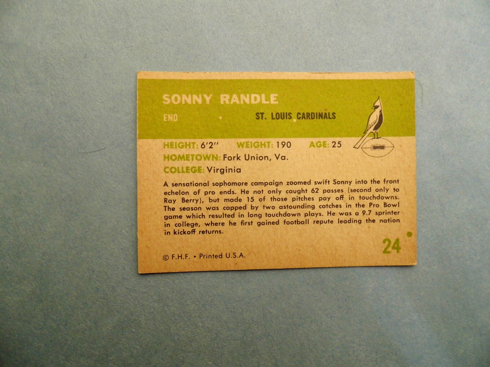 Sonny Randle 1961 Fleer Card No. 24 EX Plus