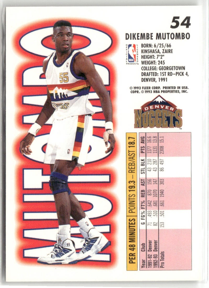 1993-94 FLEER #54 DIKEMBE MUTOMBO DENVER NUGGETS