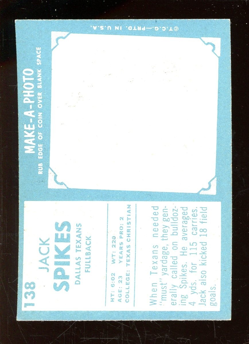 Jack Spikes 1961 Topps Football Card #138