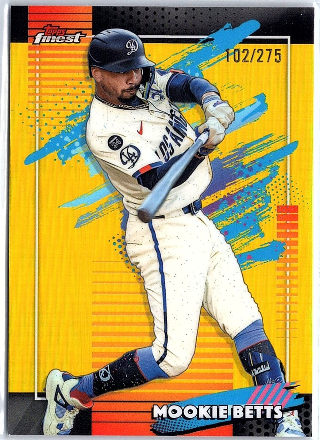 2026 Topps Finest – Mookie Betts Uncommon Yellow Refractor /275 #129 – Dodgers