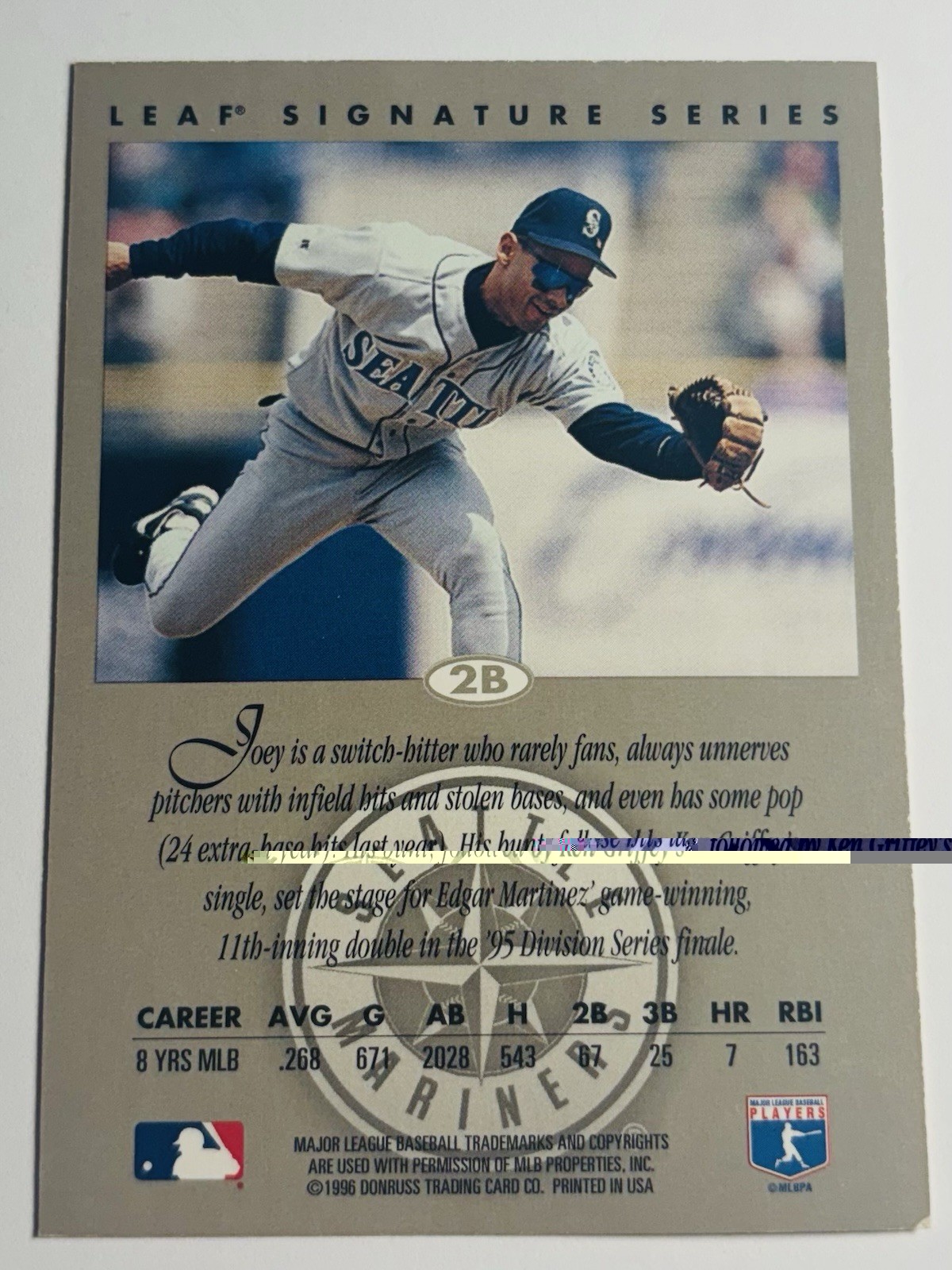 1996 Leaf Signature Series Joey Cora On Card Auto Mariners
