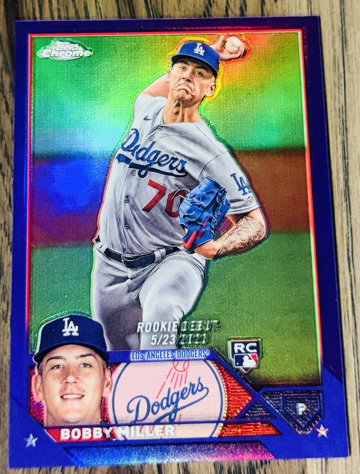 BOBBY MILLER 2023 TOPPS CHROME UPDATE ROOKIE DEBUT PURPLE RC /250 Dodgers