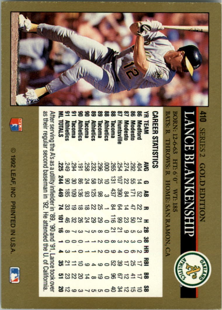 1992 Leaf Black Gold #410 Lance Blankenship – BB