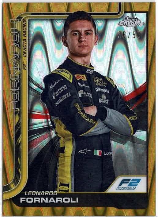 2025 Topps Chrome F1 Leonardo Fornaroli Gold Wave Refractor /50 Card No. 21