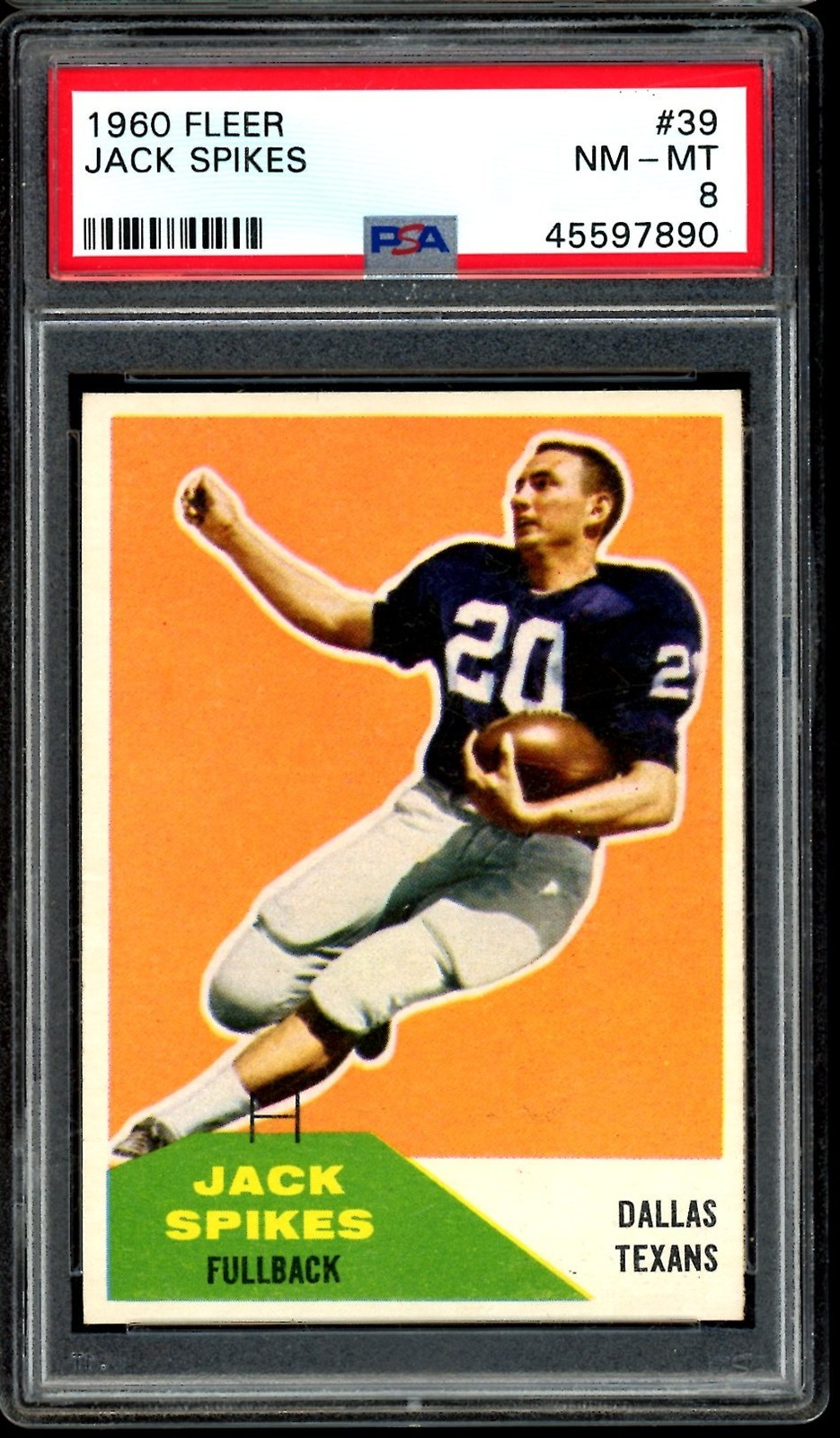 1960 Fleer Football #39 Jack Spikes PSA 8