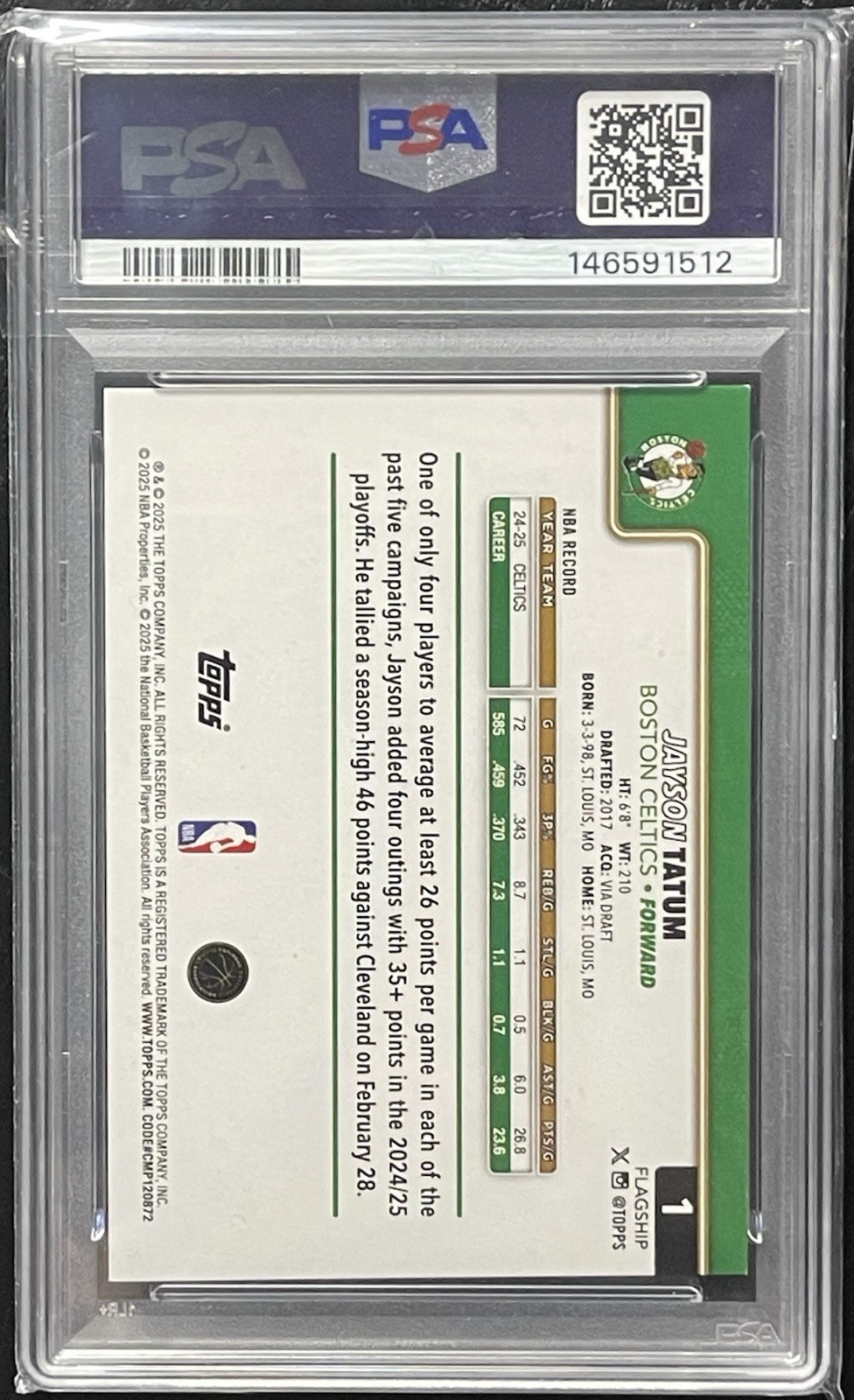 2025-26 Topps Flagship Jayson Tatum Platinum Crackleboard Foil 1/1 #1 – Celtics