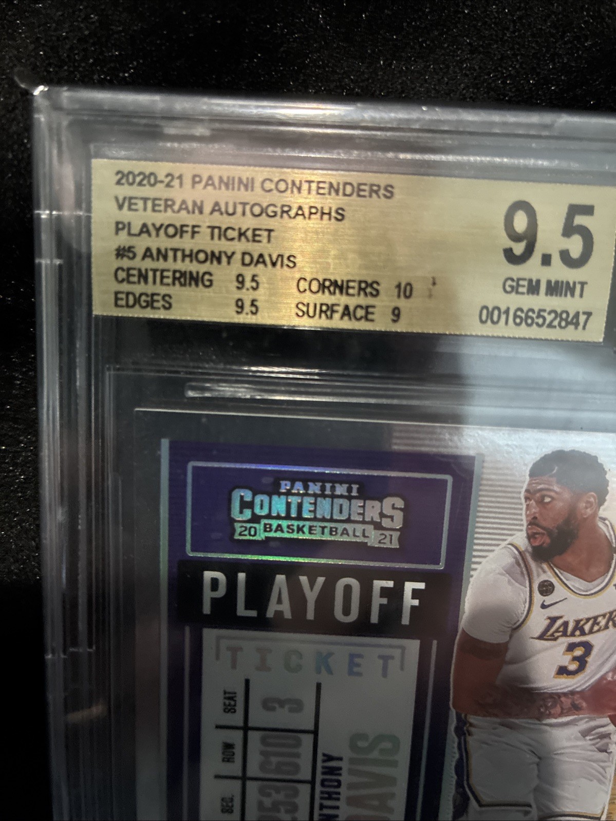 2020 Contenders Anthony Davis Veteran Autographs Playoff Ticket #5 BGS 9.5 /49