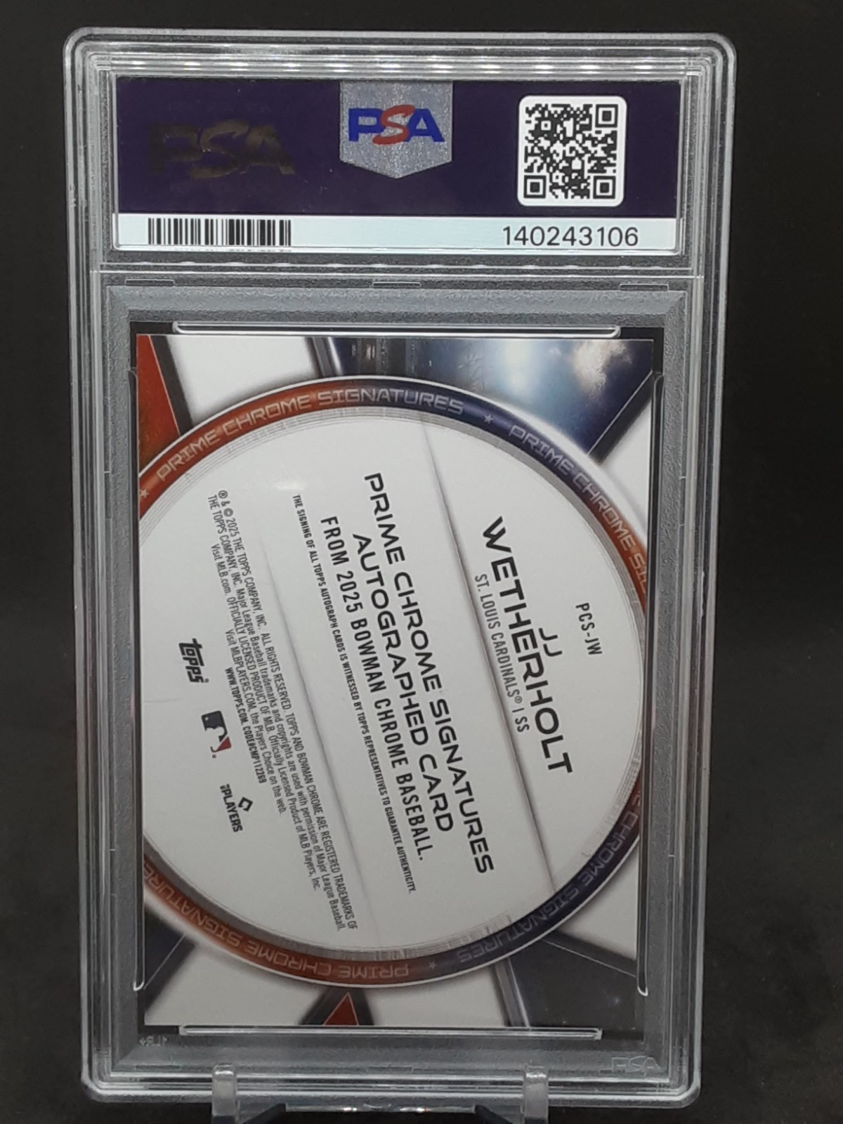 JJ WEATHERHOLT 2025 BOWMAN CHROME PARIM CHROME AUTO #30/50 PSA MT 9 CARDINALS QQ
