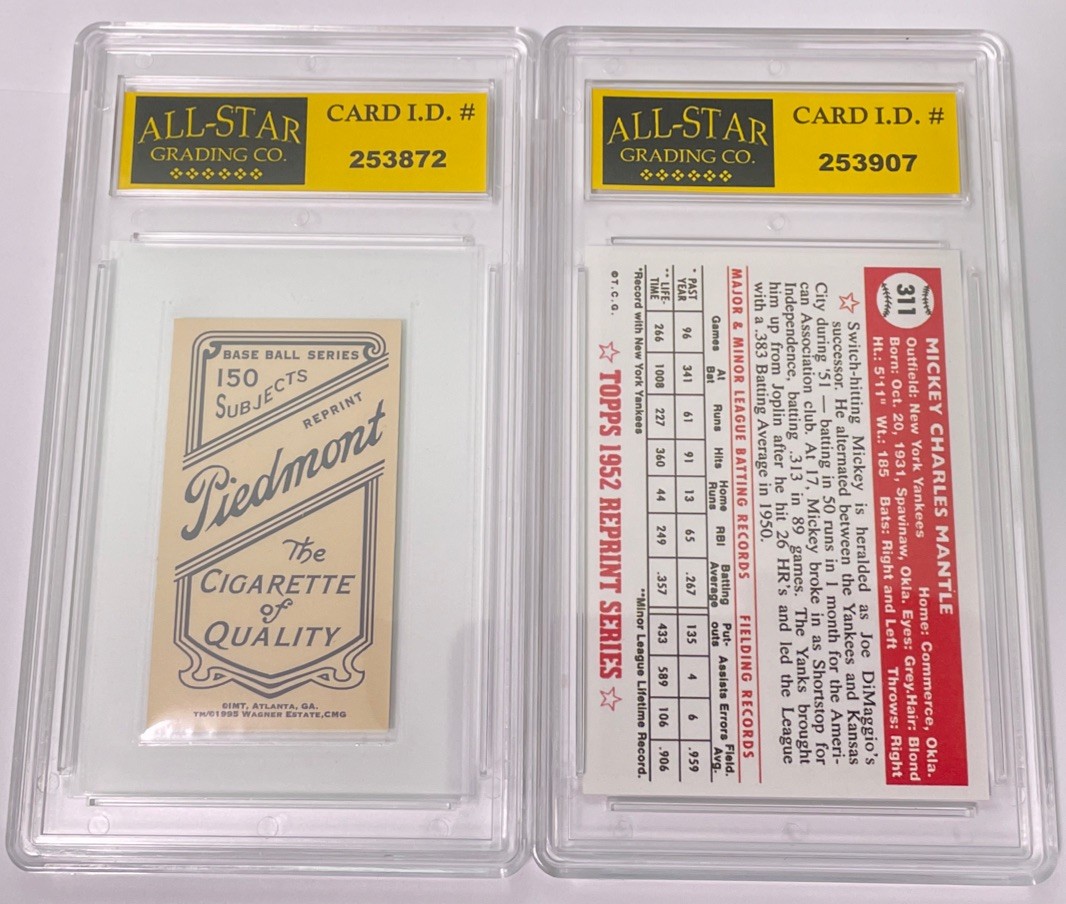 Honus Wagner 1909 T206 Licensed REPRINT (1995)+ 52T MANTLE GRADED ASG 10 MINT#8