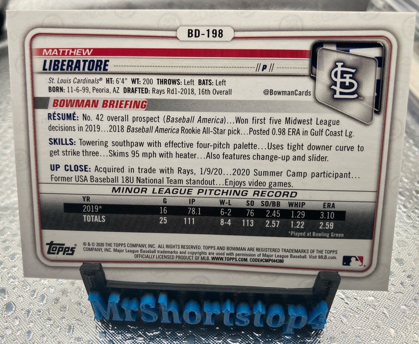 2020 Bowman Draft 1st Ed MATTHEW LIBERATORE Scarce Orange /25 BD-198 CARDINALS