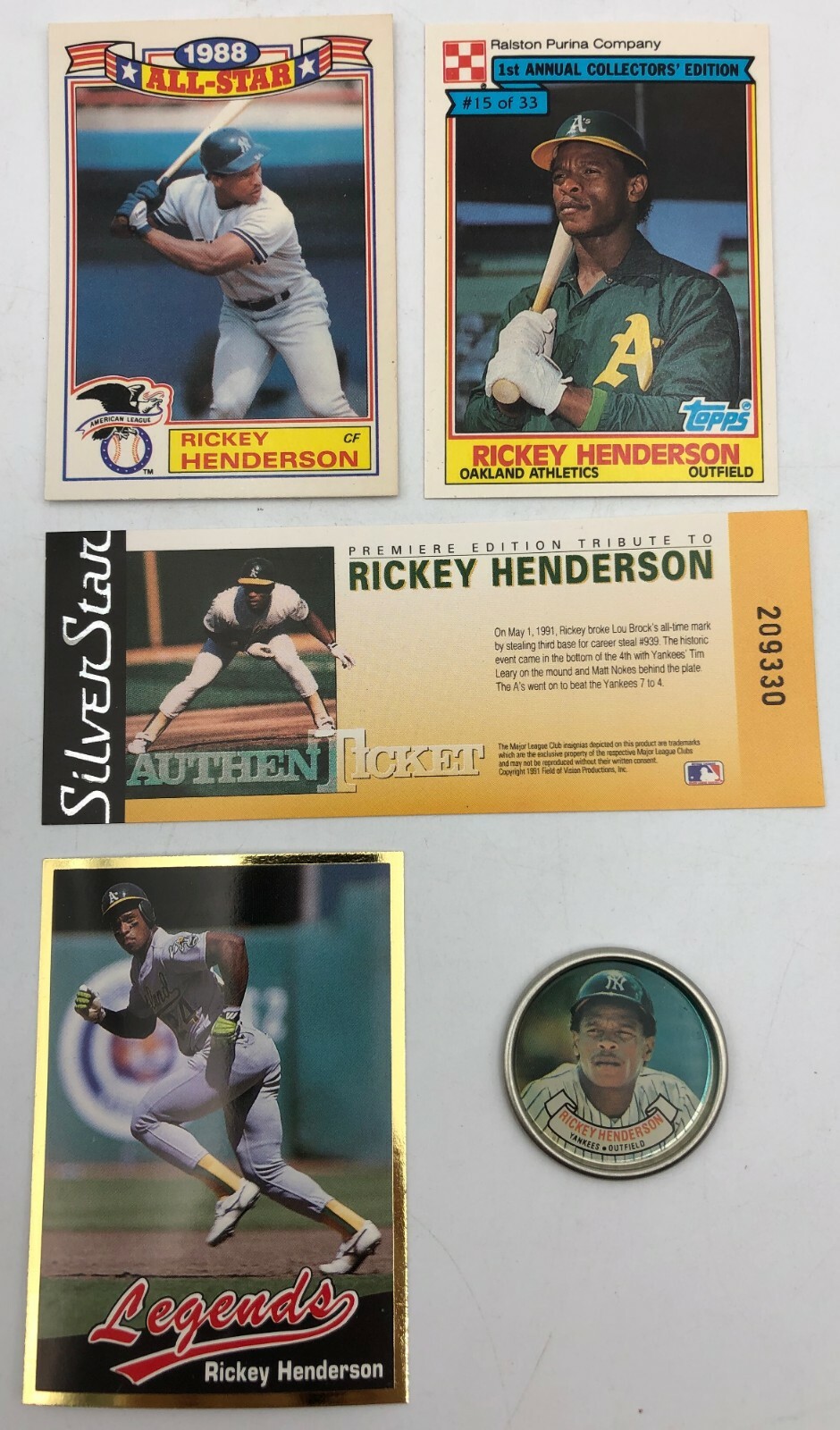 (9) Rickey Henderson Odd Ball Baseball Card Coin Insert Ticket Parallel Lot