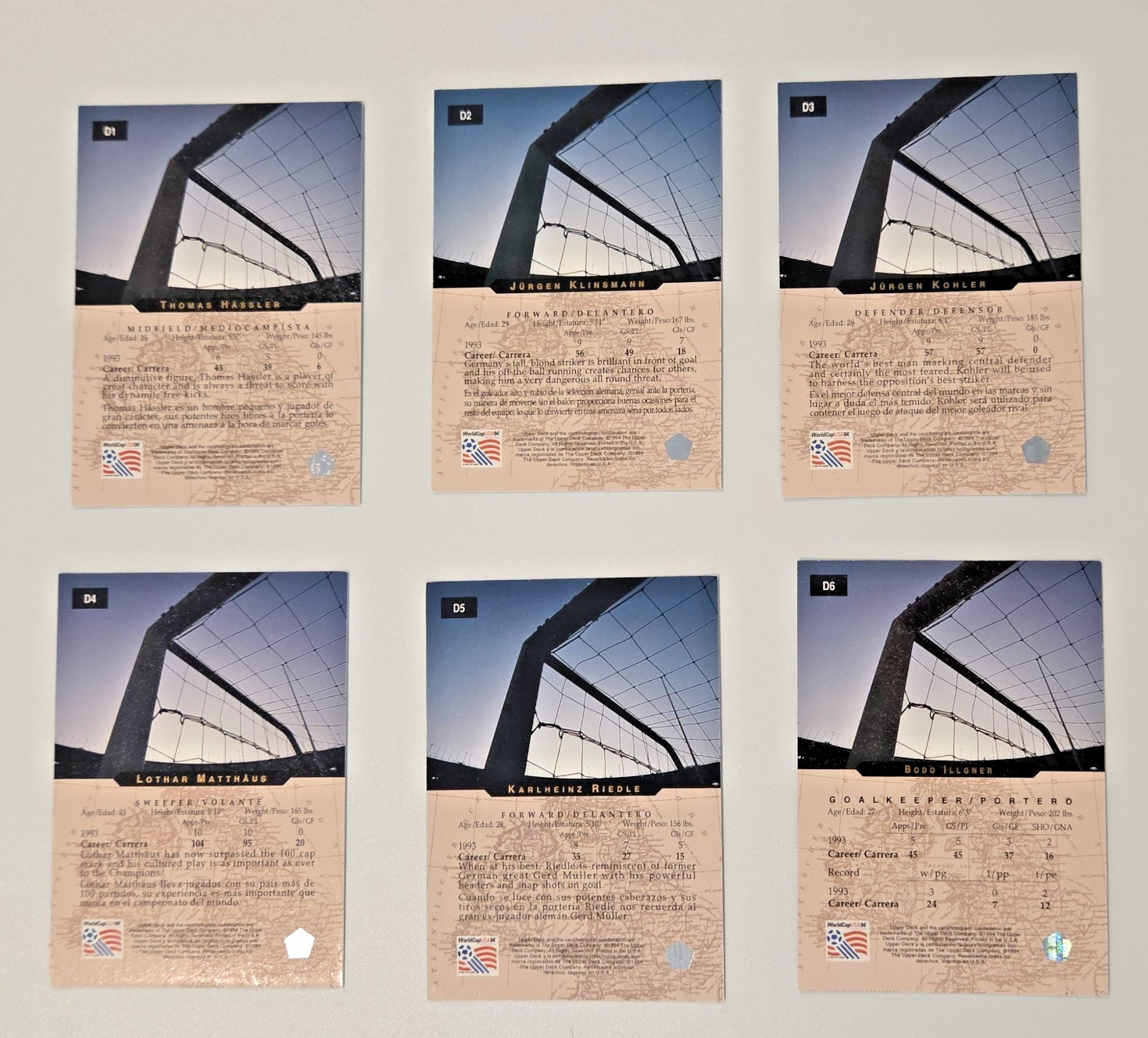 1994 Upper Deck World Cup Set of 6 Holograms D1-D6
