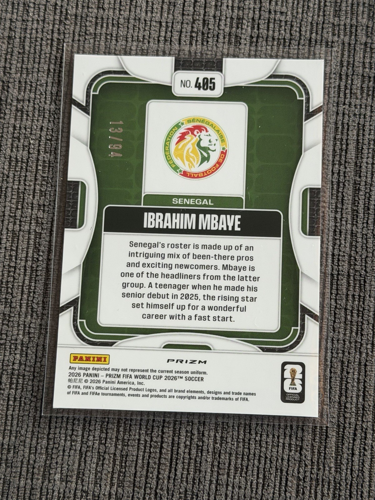 2026 Panini Prizm FIFA World Cup #405 Ibrahim Mbaye Old Glory /94 Senegal