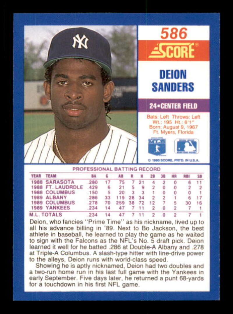 Deion Sanders Rookie Card Baseball 1990 Score #586