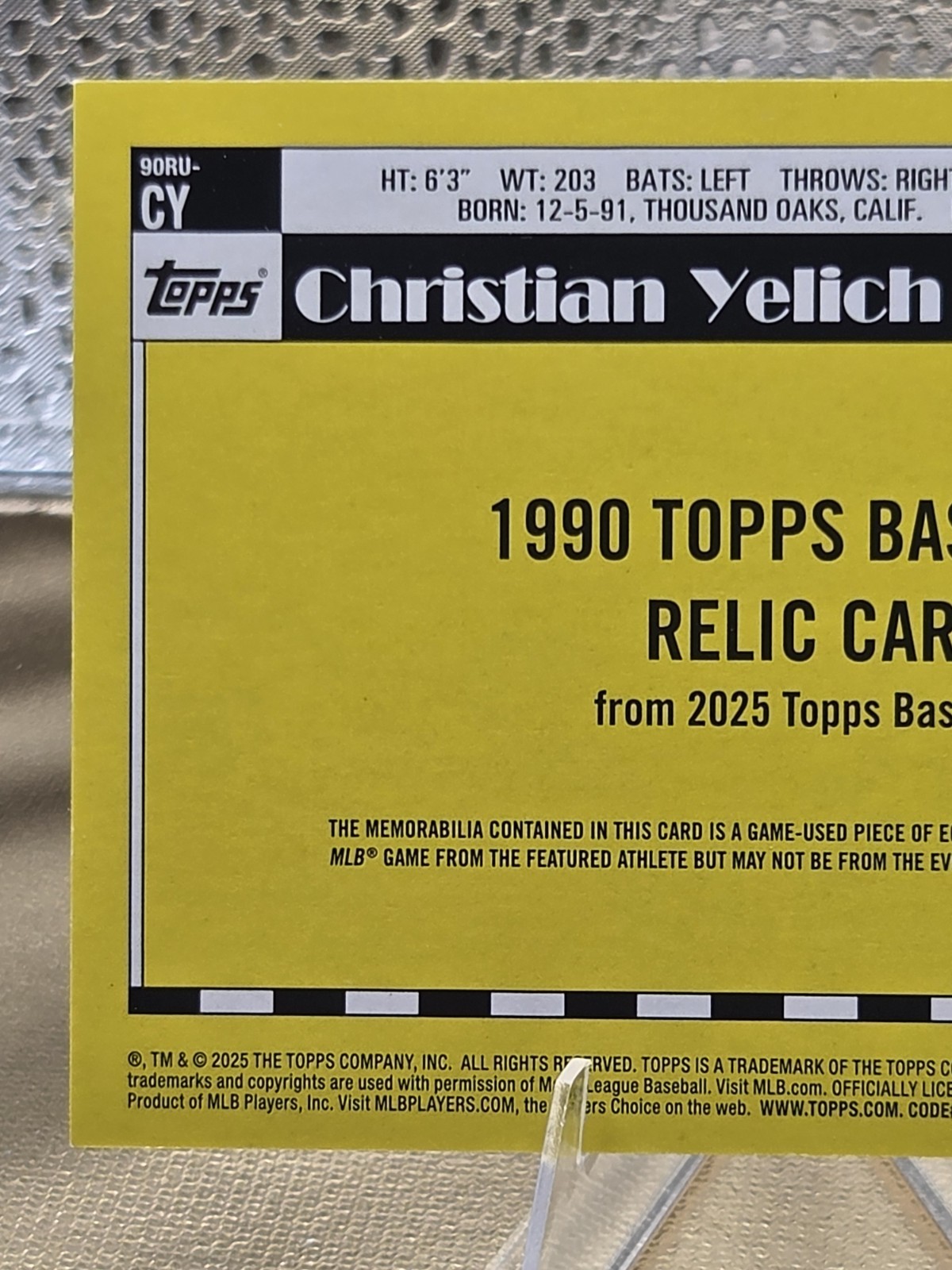 Christian Yelich Patch 2025 Topps – 1990’s Anniversary Relic #90RU-CY Brewers 🔥