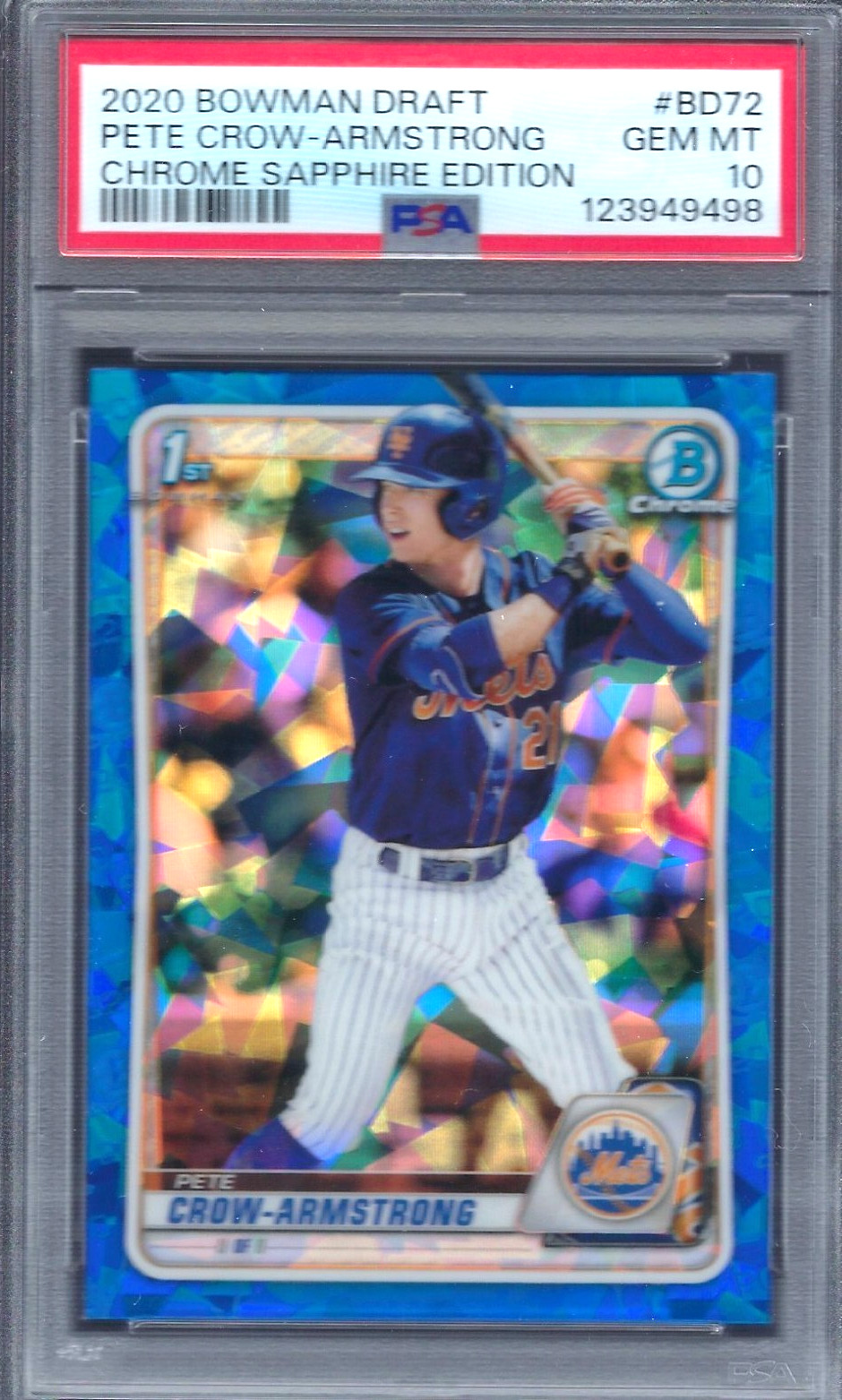 Pete CROW ARMSTRONG 2020 Bowman Chrome Draft Sapphire RC 1st #BD72 PSA 10